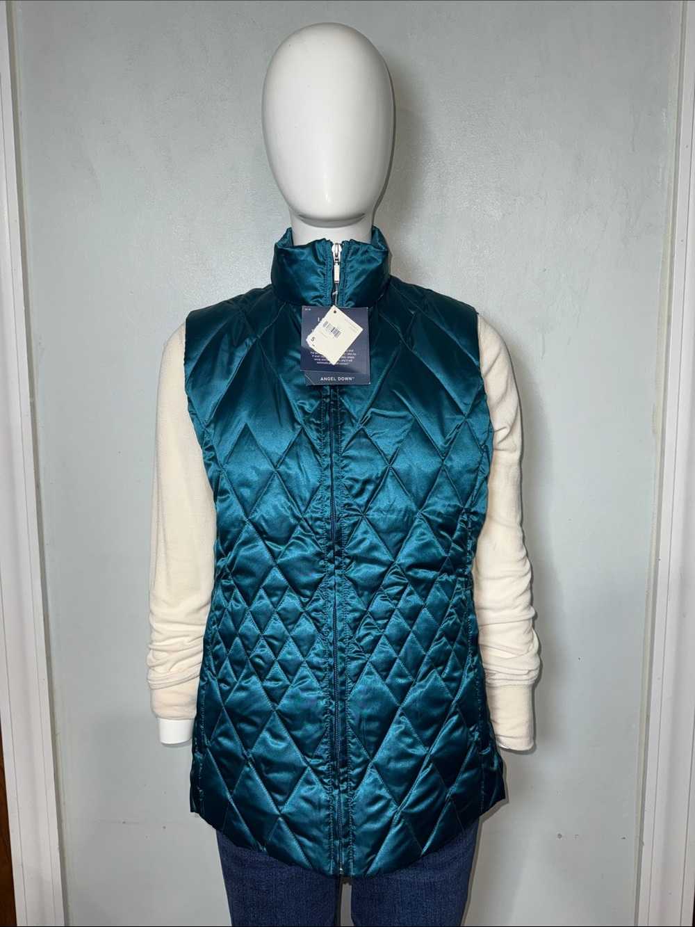 Lands End Quilted Insulated Goosedown Teal Puffer Vest Winter Outdoor Sz S NWT!